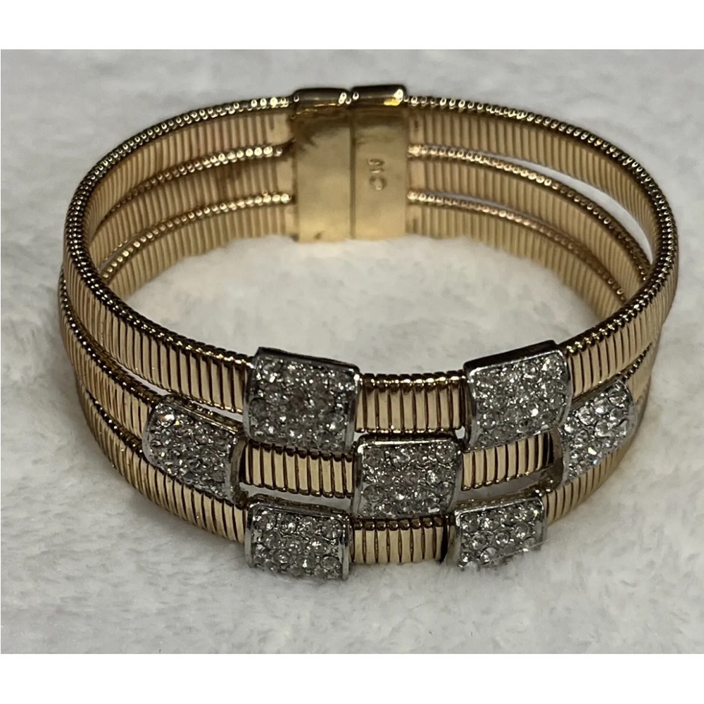 Off Park Collection gold tone tubogus cuff bracelet with rhinestones.